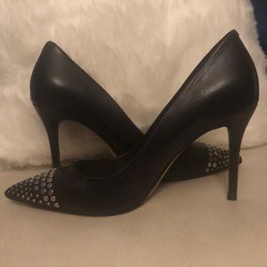 Black silver studded pointed toe Aldo heels